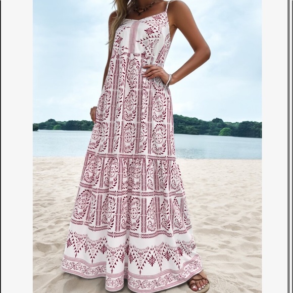 Boho Bohemian Gypsy Floral Paisley Print Cami Maxi Dress - Picture 4 of 5